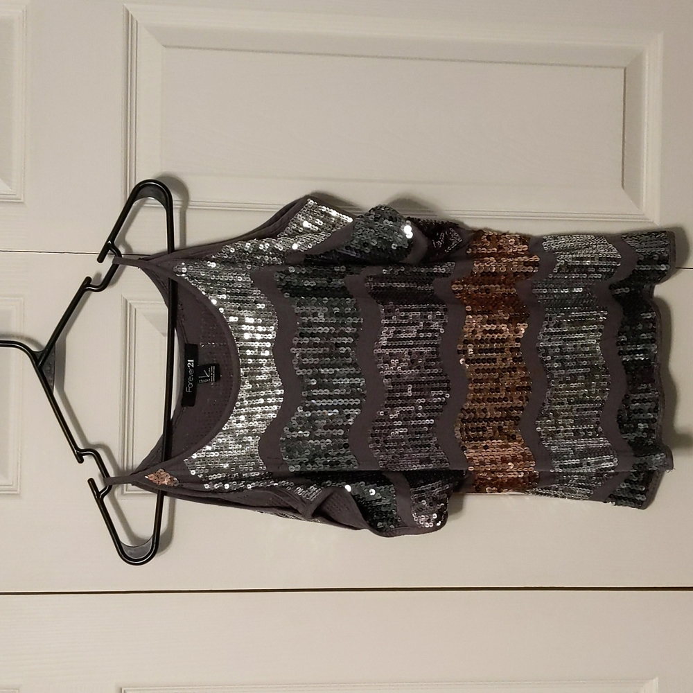 Forever 21 cold shoulder sparkly top -S